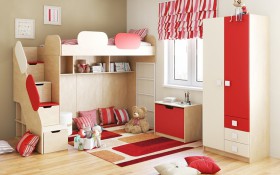 Детская комната Бэрри (Бежевый/Красный/корпус Клен) в Таврическом - tavricheskoe.katalogmebeli.com | фото