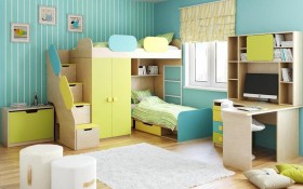 Детская комната Смайли (Желтый/Голубой/Зеленый/корпус Клен) в Таврическом - tavricheskoe.katalogmebeli.com | фото 2