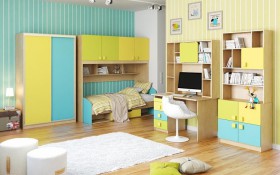 Детская комната Смайли (Желтый/Голубой/Зеленый/корпус Клен) в Таврическом - tavricheskoe.katalogmebeli.com | фото 3