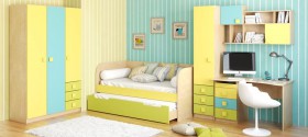Детская комната Смайли (Желтый/Голубой/Зеленый/корпус Клен) в Таврическом - tavricheskoe.katalogmebeli.com | фото