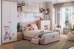 Комплект детской мебели Алина К2 Дуб мария/белый/нежно-розовый велюр в Таврическом - tavricheskoe.katalogmebeli.com | фото
