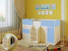 Кровать-чердак Малыш-4 Дуб молочный/Голубой в Таврическом - tavricheskoe.katalogmebeli.com | фото
