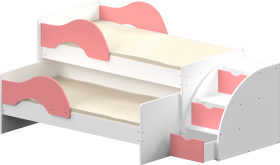 Кровать детская Матрешка выкатная с лестницей  Белый/Розовый в Таврическом - tavricheskoe.katalogmebeli.com | фото 1
