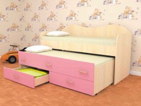 Кровать детская Нимфа двухместная 2.0 Дуб молочный/Розовый в Таврическом - tavricheskoe.katalogmebeli.com | фото 1