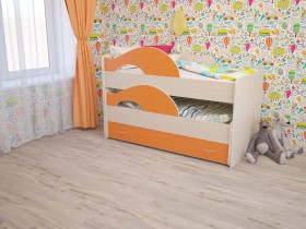 Кровать детская Радуга 1600 Млечный дуб/Оранжевый в Таврическом - tavricheskoe.katalogmebeli.com | фото 1