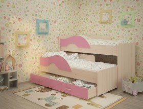 Кровать детская Радуга 1600 Млечный дуб/Розовый в Таврическом - tavricheskoe.katalogmebeli.com | фото