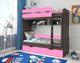 Кровать двухъярусная Юниор-5  Бодего/Розовый в Таврическом - tavricheskoe.katalogmebeli.com | фото