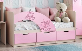 Кровать Юниор-3 ((мульт) розовый металл/дуб беленый) в Таврическом - tavricheskoe.katalogmebeli.com | фото