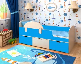 Кровать Малыш-мини с бортиком Дуб молочный/Голубой в Таврическом - tavricheskoe.katalogmebeli.com | фото
