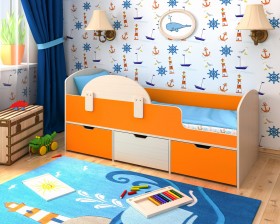 Кровать Малыш-мини с бортиком Дуб молочный/Оранжевый в Таврическом - tavricheskoe.katalogmebeli.com | фото