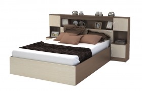 Кровать с прикроватным блоком КР 552 Спальня Basya (шимо темный/шимо светлый) в Таврическом - tavricheskoe.katalogmebeli.com | фото