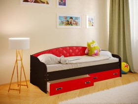 Кровать Софа-7 с мягкой спинкой (800х1900) Венге/Красный в Таврическом - tavricheskoe.katalogmebeli.com | фото