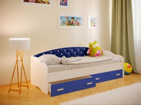 Кровать Софа-7 с мягкой спинкой со стразами (800х1900) Белый/Синий в Таврическом - tavricheskoe.katalogmebeli.com | фото