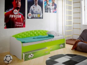 Кровать Софа-8 с мягкой спинкой фотопечать Футбол (900х1900) Белый/Лайм в Таврическом - tavricheskoe.katalogmebeli.com | фото