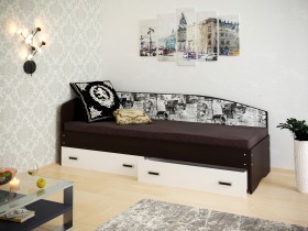 Кровать Софа-9 с мягкой спинкой с рисунком Милана (900х1900) Венге/Белый в Таврическом - tavricheskoe.katalogmebeli.com | фото