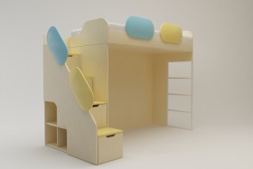 Кровать Смайли (второй ярус с лестницей/Желтый/Зеленый/Клен) в Таврическом - tavricheskoe.katalogmebeli.com | фото
