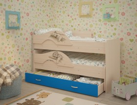Кровать выкатная Радуга-Сафари детская 1600 Млечный дуб/Голубой в Таврическом - tavricheskoe.katalogmebeli.com | фото