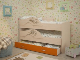 Кровать выкатная Радуга-Сафари детская 1600 Млечный дуб/Оранжевый в Таврическом - tavricheskoe.katalogmebeli.com | фото