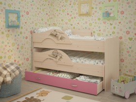 Кровать выкатная Радуга-Сафари детская 1600 Млечный дуб/Розовый в Таврическом - tavricheskoe.katalogmebeli.com | фото