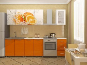 Кухонный гарнитур 1,8м Апельсин (Белый/Оранжевый металлик/Фотопечать апельсин) в Таврическом - tavricheskoe.katalogmebeli.com | фото