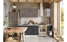 Кухонный гарнитур Нувель 1800мм белый/бетон коричневый/бетон черный в Таврическом - tavricheskoe.katalogmebeli.com | фото