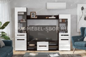 Мебель для гостиной МГС 6 (Исполнение 1/Венге/Белый глянец) в Таврическом - tavricheskoe.katalogmebeli.com | фото