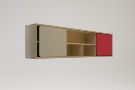 Полка между шкафами 1660 Бэрри (Бежевый/Красный/корпус Клен) в Таврическом - tavricheskoe.katalogmebeli.com | фото