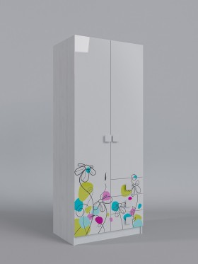 Шкаф 2-х створчатый с ящиками Флёр (Белый/корпус Выбеленное дерево) в Таврическом - tavricheskoe.katalogmebeli.com | фото