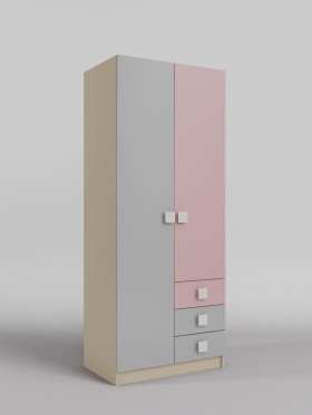 Шкаф 2-х створчатый с ящиками Грэйси (Розовый/Серый/корпус Клен) в Таврическом - tavricheskoe.katalogmebeli.com | фото