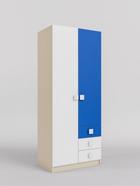 Шкаф 2-х створчатый с ящиками Скай (Синий/Белый/корпус Клен) в Таврическом - tavricheskoe.katalogmebeli.com | фото