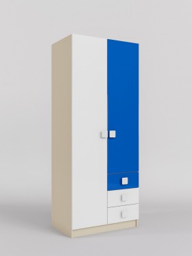 Шкаф 2-х створчатый с ящиками Скай люкс (Синий/Белый/корпус Клен) в Таврическом - tavricheskoe.katalogmebeli.com | фото