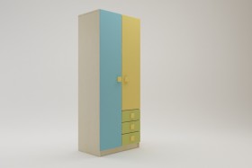 Шкаф 2-х створчатый с ящиками Смайли (Желтый/Голубой/Зеленый/корпус Клен) в Таврическом - tavricheskoe.katalogmebeli.com | фото