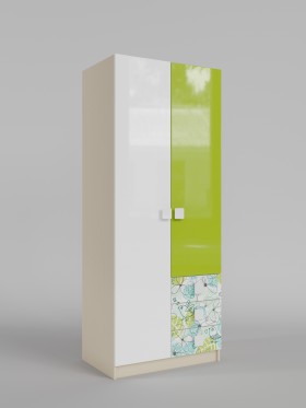 Шкаф 2-х створчатый с ящиками Твит (Белый/Зеленый/корпус Клен) в Таврическом - tavricheskoe.katalogmebeli.com | фото