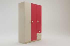 Шкаф 3-х створчатый с ящиками Бэрри (Бежевый/Красный/корпус Клен) в Таврическом - tavricheskoe.katalogmebeli.com | фото