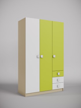 Шкаф 3-х створчатый с ящиками Эппл (Зеленый/Белый/корпус Клен) в Таврическом - tavricheskoe.katalogmebeli.com | фото