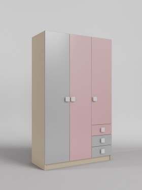 Шкаф 3-х створчатый с ящиками Грэйси (Розовый/Серый/корпус Клен) в Таврическом - tavricheskoe.katalogmebeli.com | фото