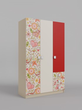 Шкаф 3-х створчатый с ящиками Ретвит (Бежевый/Красный/корпус Клен) в Таврическом - tavricheskoe.katalogmebeli.com | фото