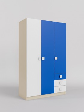 Шкаф 3-х створчатый с ящиками Скай (Синий/Белый/корпус Клен) в Таврическом - tavricheskoe.katalogmebeli.com | фото