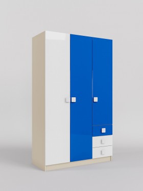 Шкаф 3-х створчатый с ящиками Скай люкс (Синий/Белый/корпус Клен) в Таврическом - tavricheskoe.katalogmebeli.com | фото