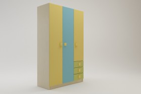 Шкаф 3-х створчатый с ящиками Смайли (Желтый/Голубой/Зеленый/корпус Клен) в Таврическом - tavricheskoe.katalogmebeli.com | фото