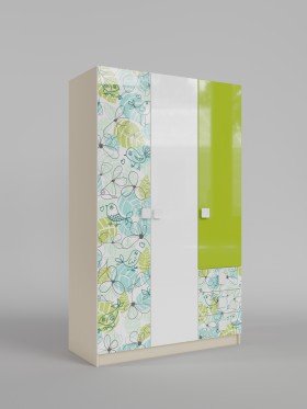 Шкаф 3-х створчатый с ящиками Твит (Белый/Зеленый/корпус Клен) в Таврическом - tavricheskoe.katalogmebeli.com | фото