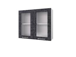 Шкаф 80 с 2-мя витринами Лофт (Камень Арья/корпус Белый) в Таврическом - tavricheskoe.katalogmebeli.com | фото