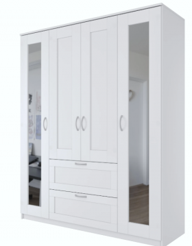 Шкаф четырехдверный Сириус с 2 зеркалами и 2 ящиками белый в Таврическом - tavricheskoe.katalogmebeli.com | фото