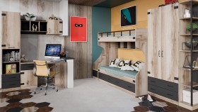 Шкаф для одежды комбинированный «Окланд» (Фон Черный/Дуб Делано) в Таврическом - tavricheskoe.katalogmebeli.com | фото 4
