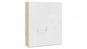 Шкаф для одежды с 4 глухими дверями «Эмбер» Яблоня Беллуно/Белый глянец в Таврическом - tavricheskoe.katalogmebeli.com | фото