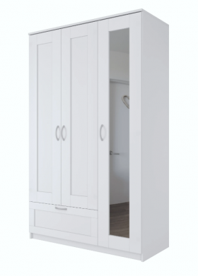Шкаф трехдверный Сириус с зеркалом и 1 ящиком белый в Таврическом - tavricheskoe.katalogmebeli.com | фото