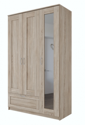 Шкаф трехдверный Сириус с зеркалом и 1 ящиком дуб сонома в Таврическом - tavricheskoe.katalogmebeli.com | фото