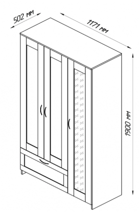 Шкаф трехдверный Сириус с зеркалом и 1 ящиком дуб сонома в Таврическом - tavricheskoe.katalogmebeli.com | фото 2