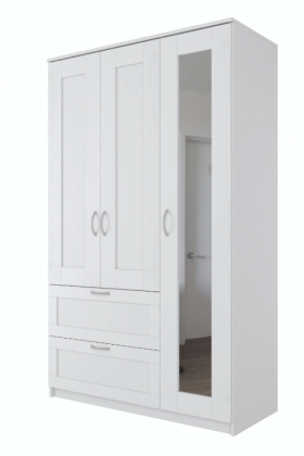 Шкаф трехдверный Сириус с зеркалом и 2 ящиками белый в Таврическом - tavricheskoe.katalogmebeli.com | фото