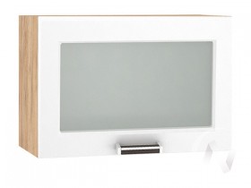 Шкаф верхний со стеклом Прага ШВГС 609 (Белое дерево/корпус дуб крафт золотой) в Таврическом - tavricheskoe.katalogmebeli.com | фото